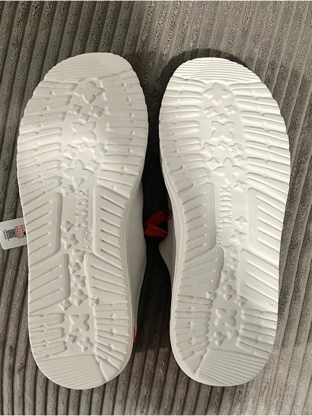 Hey Dude Women's White Canvas Slip-Ons with Orange Accents - Picture 2 of 4